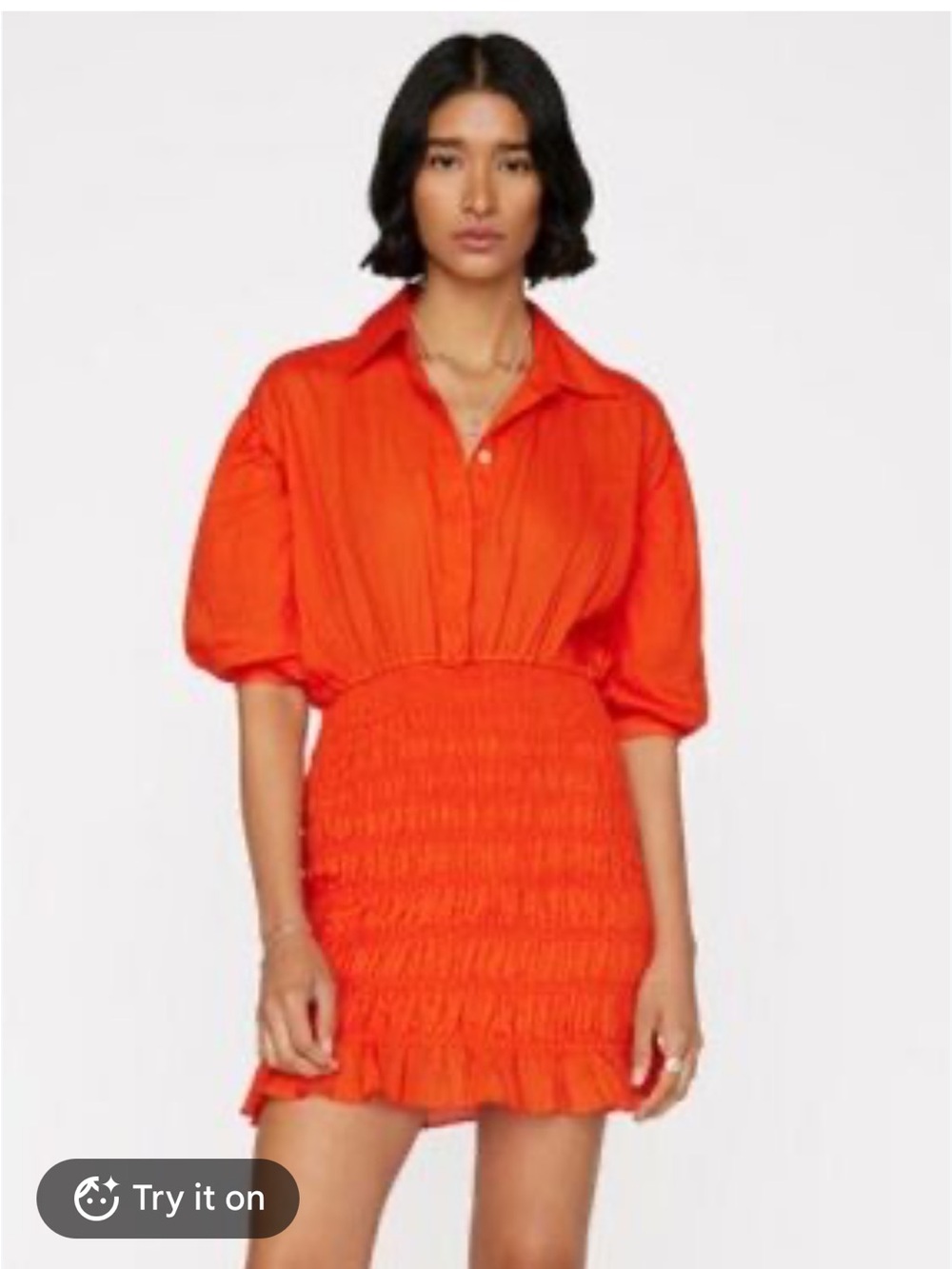 Frame Women’s Orange red Shirred Mini Dress